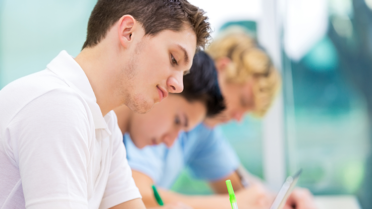 student working in classroom