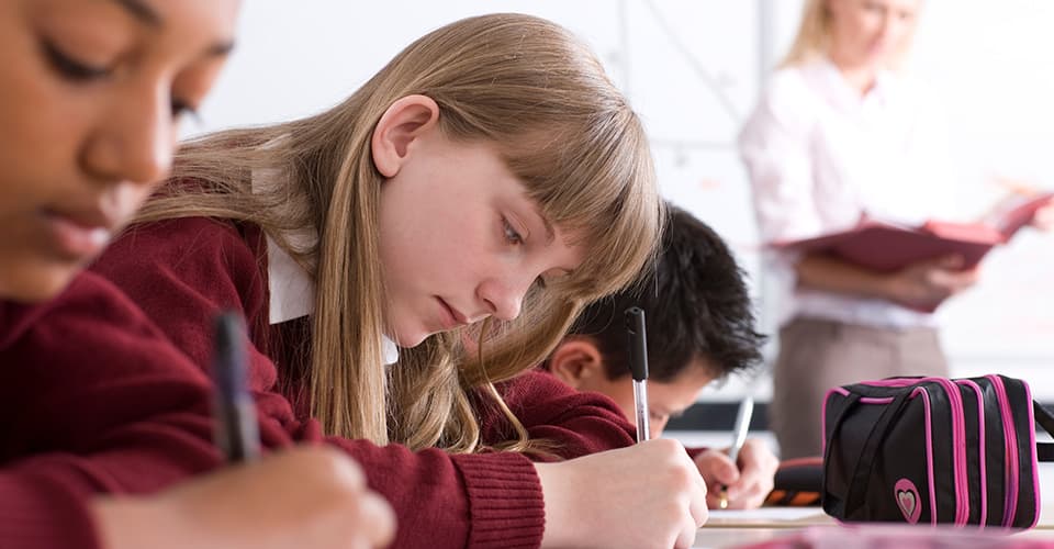 students working at their school desks